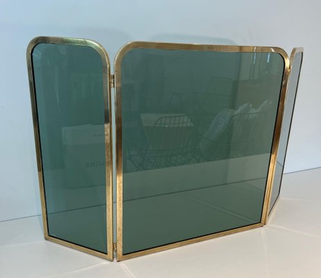 Glass Firewall Surrounded by Brass Frame, 1970s-BA-1769319