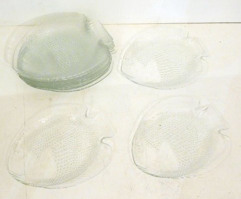 Glass Fish Plates by Arcoroc Arc, 1970s, Set of 12-RNR-1285552