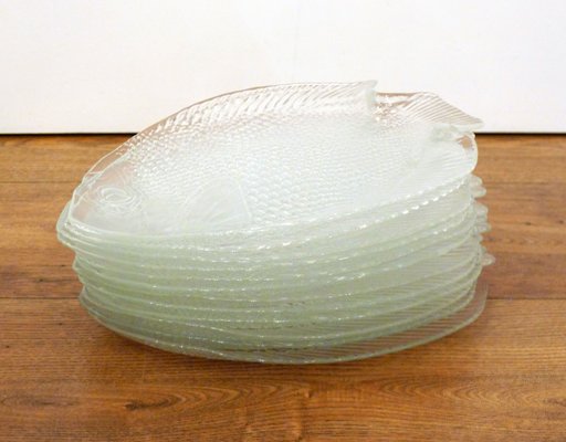 Glass Fish Plates by Arcoroc Arc, 1970s, Set of 12-RNR-1285552