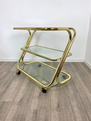 Glass & Golden Metal Serving Cart Trolley by Morex, Italy, 1980s-LYQ-1171639