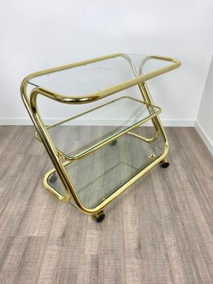 Glass & Golden Metal Serving Cart Trolley by Morex, Italy, 1980s-LYQ-1171639