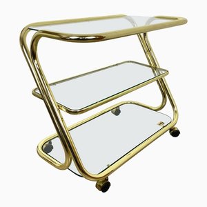 Glass & Golden Metal Serving Cart Trolley by Morex, Italy, 1980s-LYQ-1171639