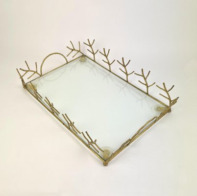 Glass & Golden Metal Serving Tray, France, 1970s-LYQ-1171502