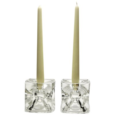 Glass Ice Cube Candlesticks from Peill & Putzler, Set of 2-MJY-1148964