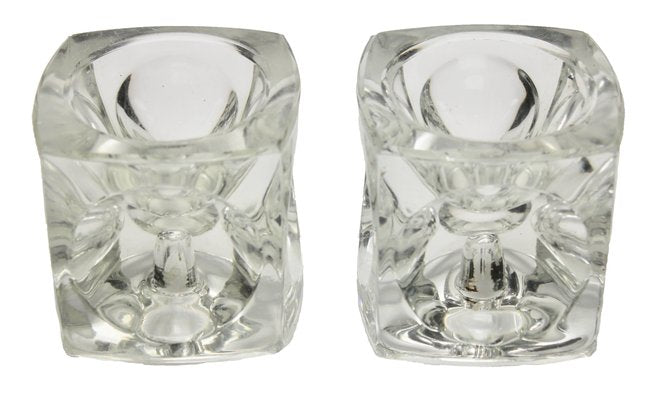 Glass Ice Cube Candlesticks from Peill & Putzler, Set of 2-MJY-1148964