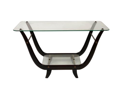 Glass & Mahogany Coffee Table, Italy, 1950s-LYQ-1171738