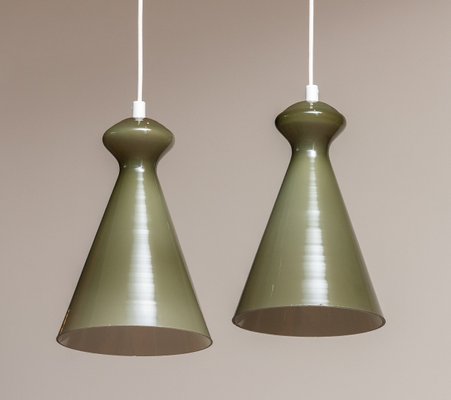 Glass Pendants in Olive Green by Maria Lindeman for Idman Oy, Finland, 1950-JE-1063679