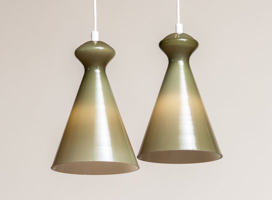 Glass Pendants in Olive Green by Maria Lindeman for Idman Oy, Finland, 1950-JE-1063679