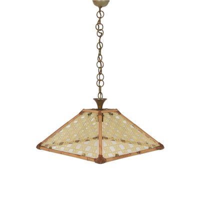 Glass, Rattan, Bamboo & Brass Pendant Light, Italy, 1970s-JDR-1126314