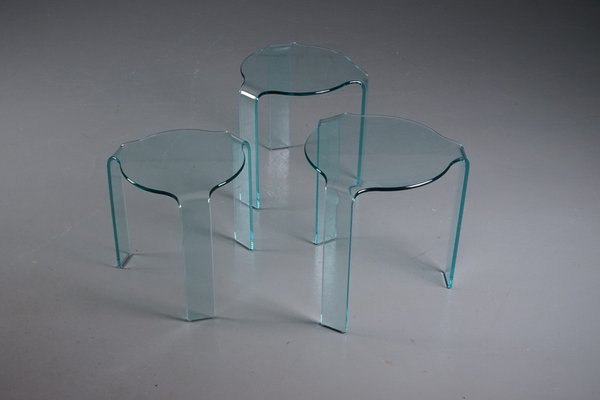 Glass Side Tables in the style of Alvar Aalto for Fiam, Italy, Set of 3-XNJ-1785609