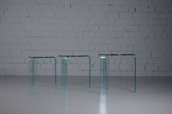 Glass Side Tables in the style of Alvar Aalto for Fiam, Italy, Set of 3-XNJ-1785609