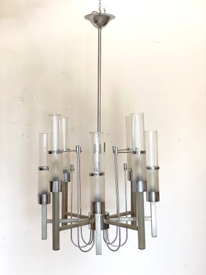 Glass & Steel Chandelier by Sciolari, 1970s-NPC-1318615