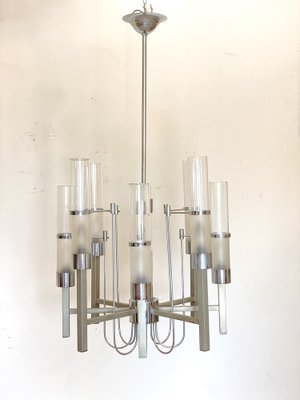 Glass & Steel Chandelier by Sciolari, 1970s-NPC-1318615