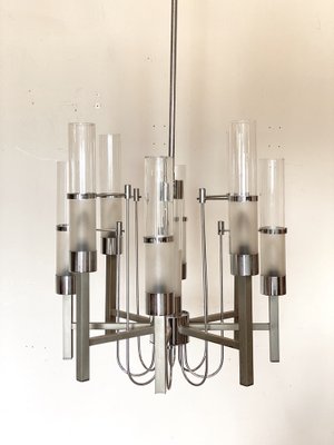 Glass & Steel Chandelier by Sciolari, 1970s-NPC-1318615