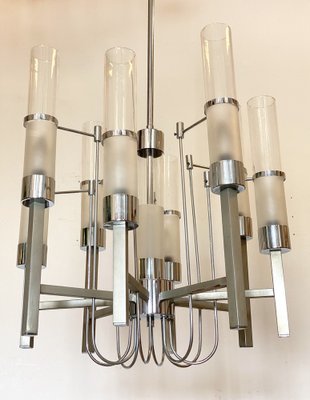 Glass & Steel Chandelier by Sciolari, 1970s-NPC-1318615