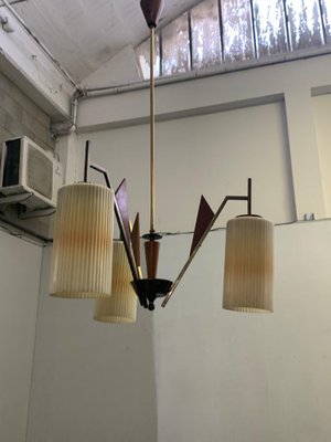 Glass, Teak & Brass Ceiling Lamp, 1960s-IJR-877381