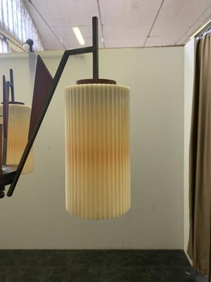 Glass, Teak & Brass Ceiling Lamp, 1960s-IJR-877381