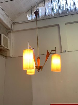 Glass, Teak & Brass Ceiling Lamp, 1960s-IJR-877381