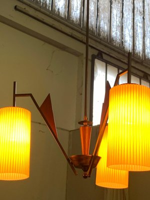 Glass, Teak & Brass Ceiling Lamp, 1960s-IJR-877381