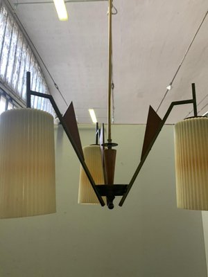 Glass, Teak & Brass Ceiling Lamp, 1960s-IJR-877381