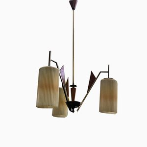 Glass, Teak & Brass Ceiling Lamp, 1960s-IJR-877381