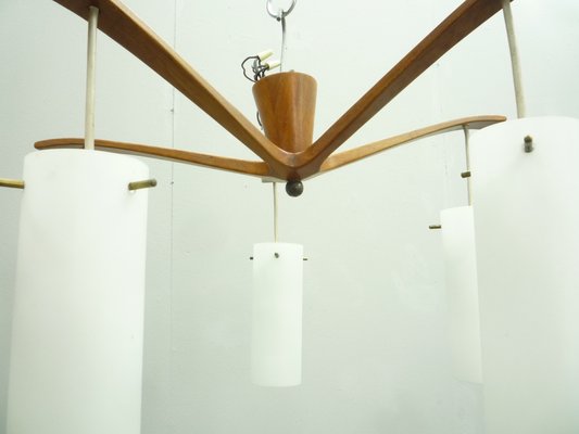 Glass & Teak Pendant Light, 1960s-UG-1238927