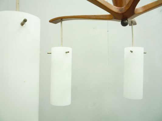 Glass & Teak Pendant Light, 1960s-UG-1238927