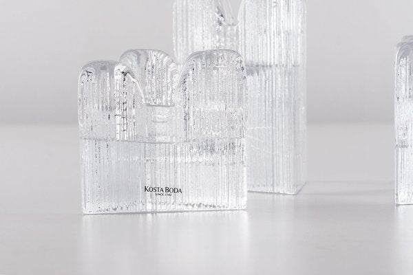 Glass Textured Ice Effect Candleholders from Kosta Boda, Sweden, Set of 3-LBS-1366811