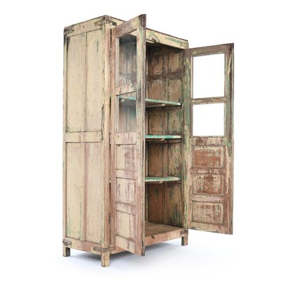 Glass Wardrobe in Patinated Wood-NQ-624804