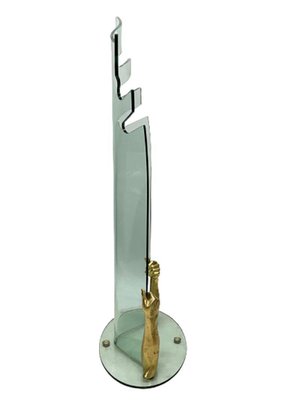 Glass with Bronze Standing Coat Rack-UCH-1288582