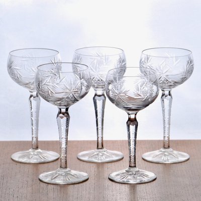 Glasses in Mouth-Blown Crystal from Val Saint Lambert, 1920s, Set of 5-SHG-2036251