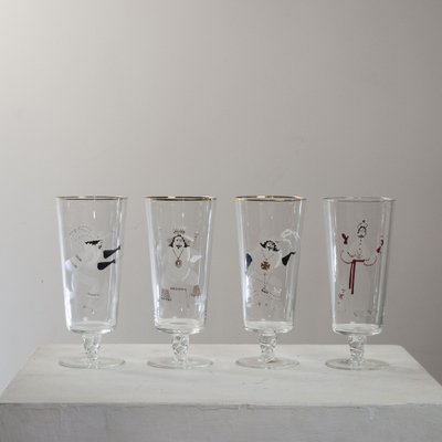 Glasses with Three Musketeers and Cardinal Richelieu, 1960s, Set of 4-JQO-1223704