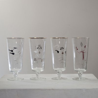 Glasses with Three Musketeers and Cardinal Richelieu, 1960s, Set of 4-JQO-1223704