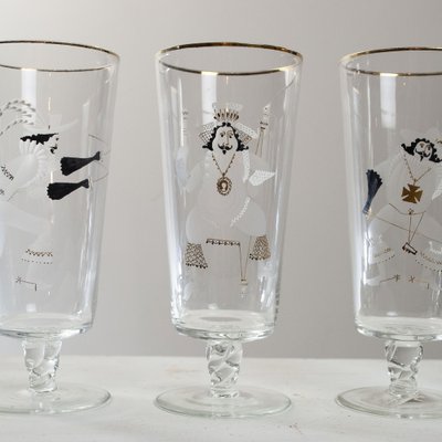 Glasses with Three Musketeers and Cardinal Richelieu, 1960s, Set of 4-JQO-1223704