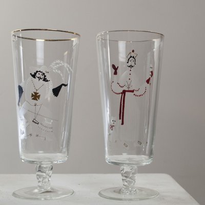 Glasses with Three Musketeers and Cardinal Richelieu, 1960s, Set of 4-JQO-1223704