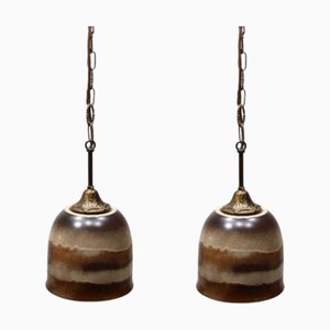 Glazed Ceramic and Brass Pendant Lamps, Austria, 1960s, Set of 2-BHG-1397065