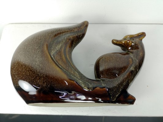 Glazed Ceramic Fox Sculpture, 1960s-UWE-1022631