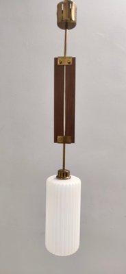 Glazed Opaline Glass, Teak and Brass Pendant, Italy, 1960s-JPQ-1822139