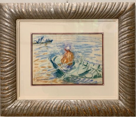 Gleb Savinov, Boat on the Lake, Pastel, 1950-QUE-955764