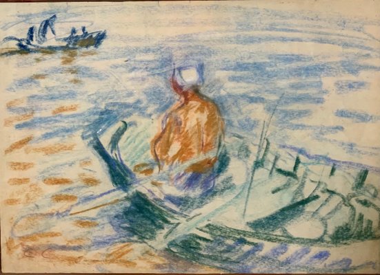 Gleb Savinov, Boat on the Lake, Pastel, 1950-QUE-955764