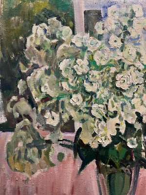 Gleb Savinov, White Flowers, 1990, Oil on Canvas-QUE-1729791