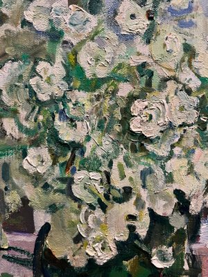 Gleb Savinov, White Flowers, 1990, Oil on Canvas-QUE-1729791