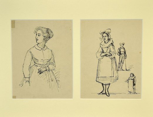 Gobaut Gaspard - Studies of Figures - Original Pen on Paper - 1850s-ZCI-830693