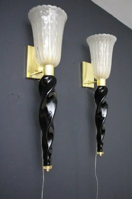 Gold and Black Murano Glass Sconces in the style of Barovier, 1990, Set of 2-YF-1711119