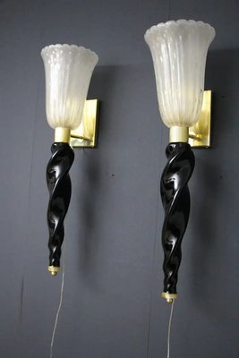 Gold and Black Murano Glass Sconces in the style of Barovier, 1990, Set of 2-YF-1711119