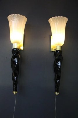 Gold and Black Murano Glass Sconces in the style of Barovier, 1990, Set of 2-YF-1711119