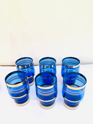 Gold and Blue Glassware, Czech Republic, Set of 7-RZY-1431782