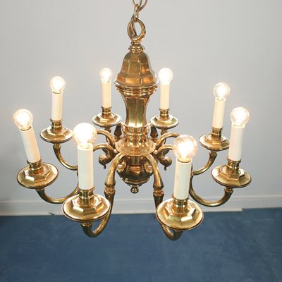 Gold and Metal 8-Light Chandelier, 1970s-ZLY-669392