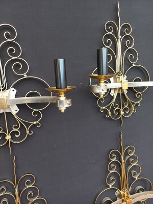 Gold and Nickel Plated Brass Wall Lights, Set of 4-AWH-1361297