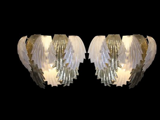 Gold and White Murano Glass Sconces in Leaf Shape, 2000s, Set of 2-YF-1713148